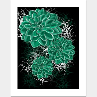 teal flowers Posters and Art